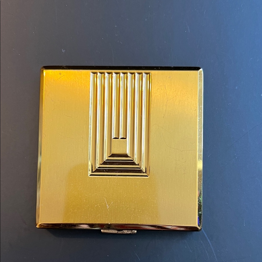 Vintage Gold Compact with Geometric Raised Design; as it is